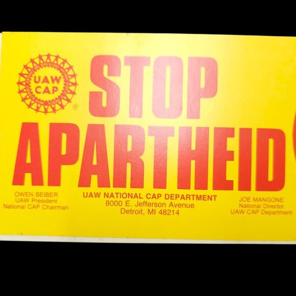 UAW CAP Stop Apartheid Boycott Shell Bumper Sticker 14" x 3.75" Vintage 80's NOS - Picture 6 of 6